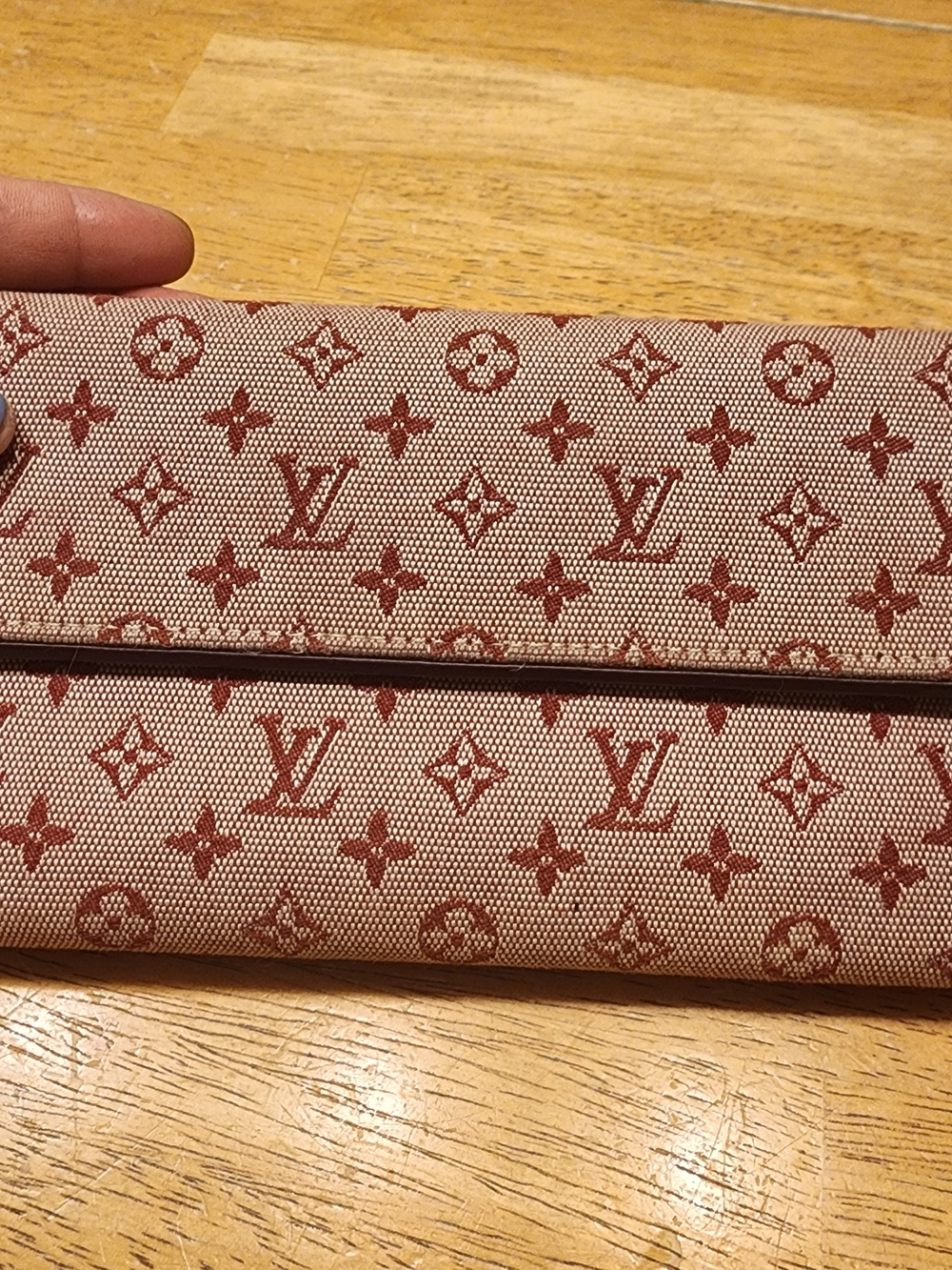 Louis Vuitton Mini Lin Monogram Porte Tresor International Trifold Wallet Red